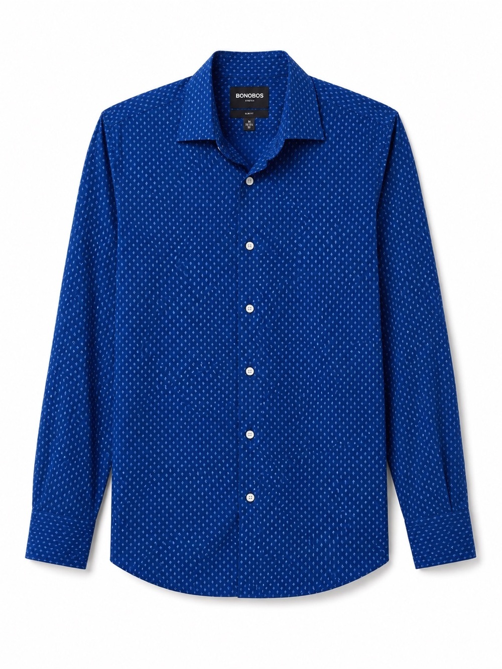 Bonobos Men’s Stretch Slim Fit Long Sleeve Button Down 16-33 Blue Diamond Print